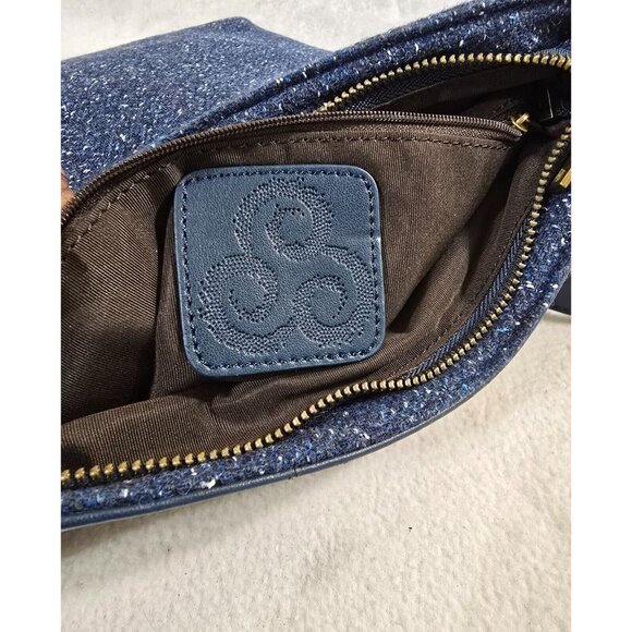 Kerry Women's Blue Speckled Tweed‎ and Leather Messenger Bag Crossbody Strap - Picture 6 of 9